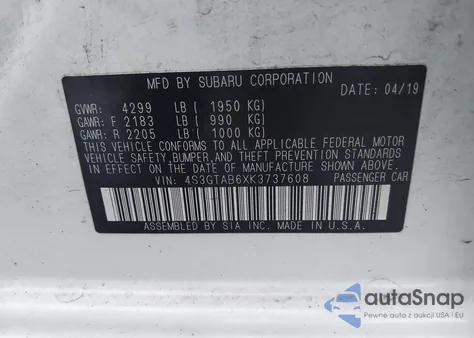 2019 Subaru Impreza 2.0I из США, поврежденный, VIN 4S3GTAB6XK3737608